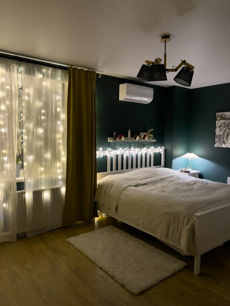 a bed in a room