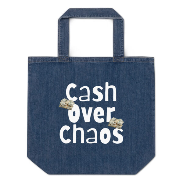 “Cash Over Chaos” Denim Tote Bag – Minimalist Money Mindset Tote