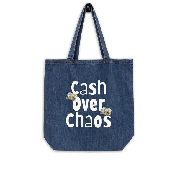 “Cash Over Chaos” Denim Tote Bag – Minimalist Money Mindset Tote - Image 8