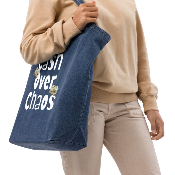 “Cash Over Chaos” Denim Tote Bag – Minimalist Money Mindset Tote - Image 10